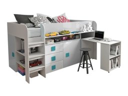 Lit Hartford 190 (Blanc + Blanc brillant + brillant Turquoise)