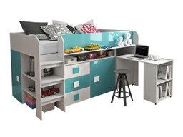 Lit Hartford 190 (Blanc + brillant Turquoise + Blanc brillant)