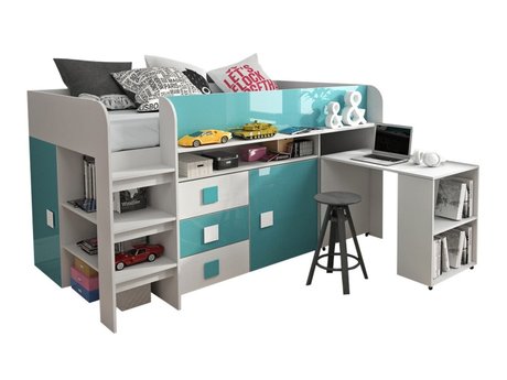 Lit Hartford 190 (Blanc + brillant Turquoise + Blanc brillant)