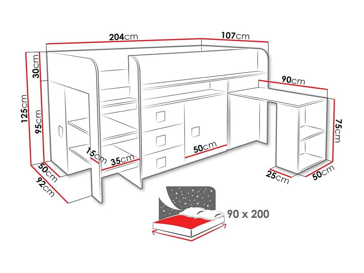 Lit Hartford 190 (Blanc + Gris brillant + Blanc brillant)