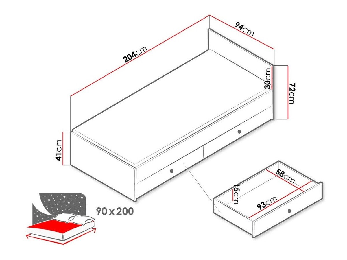 Lit Almira 113 (Chêne Artisan + Blanc + Gris)