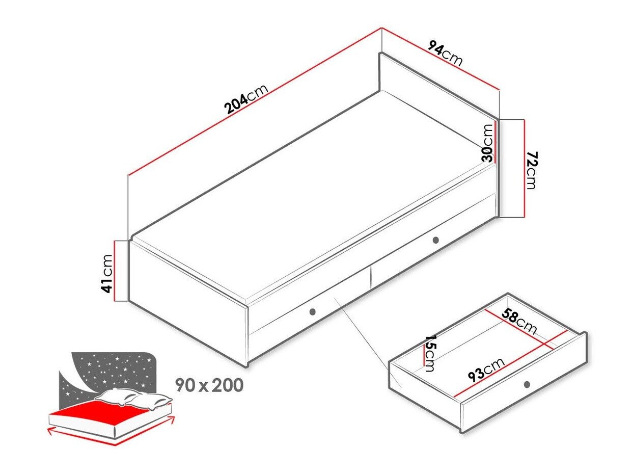 Lit Almira 113 (Chêne Artisan + Blanc)