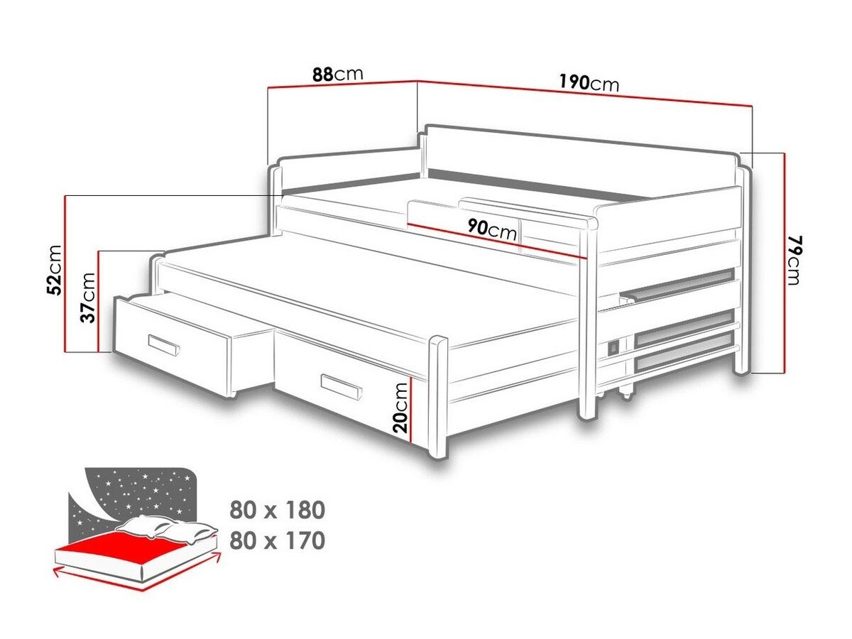 Lit Henderson 121 (Blanc + Sombre Zebrano)
