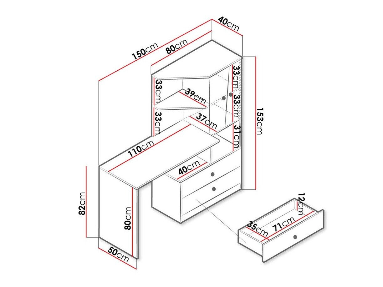 Bureau Almira 110 (Chêne Artisan + Blanc + Gris)