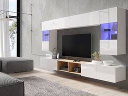 Ensemble de salon Tivdalu 144 (Blanc + Blanc brillant + Chêne doré)