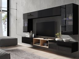 Ensemble de salon Tivdalu 144 (Noir + Noir brillant + Chêne Artisan)