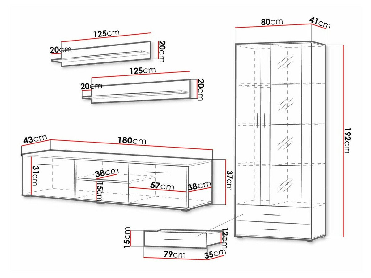 Ensemble de salon Tornola 115 (Blanc + Blanc brillant)