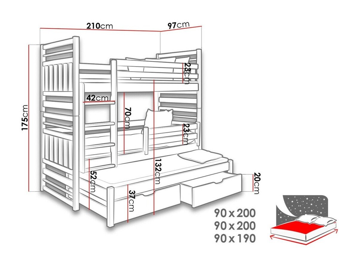 Lit superposé Henderson 124 (Wengué + Brun clair)