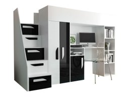 Lit mezzanine Hartford 192 (Blanc + Noir brillant + Blanc brillant)