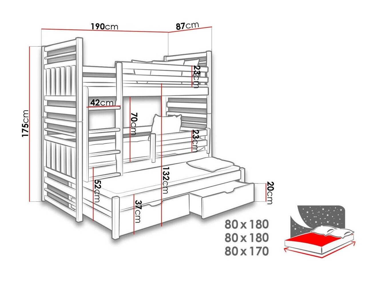Lit superposé Henderson 123 (Graphite + Gris)