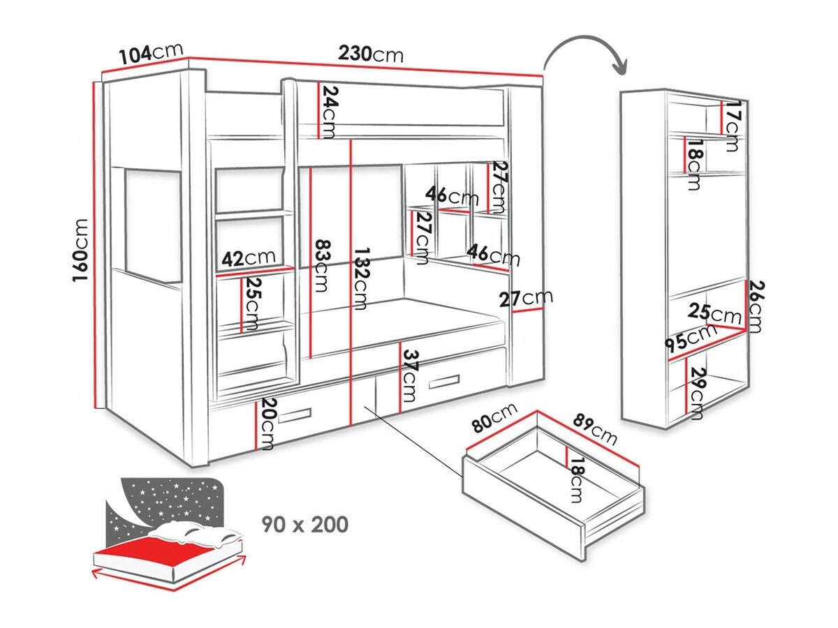 Lit superposé Henderson 142 (Blanc + Sombre Zebrano)