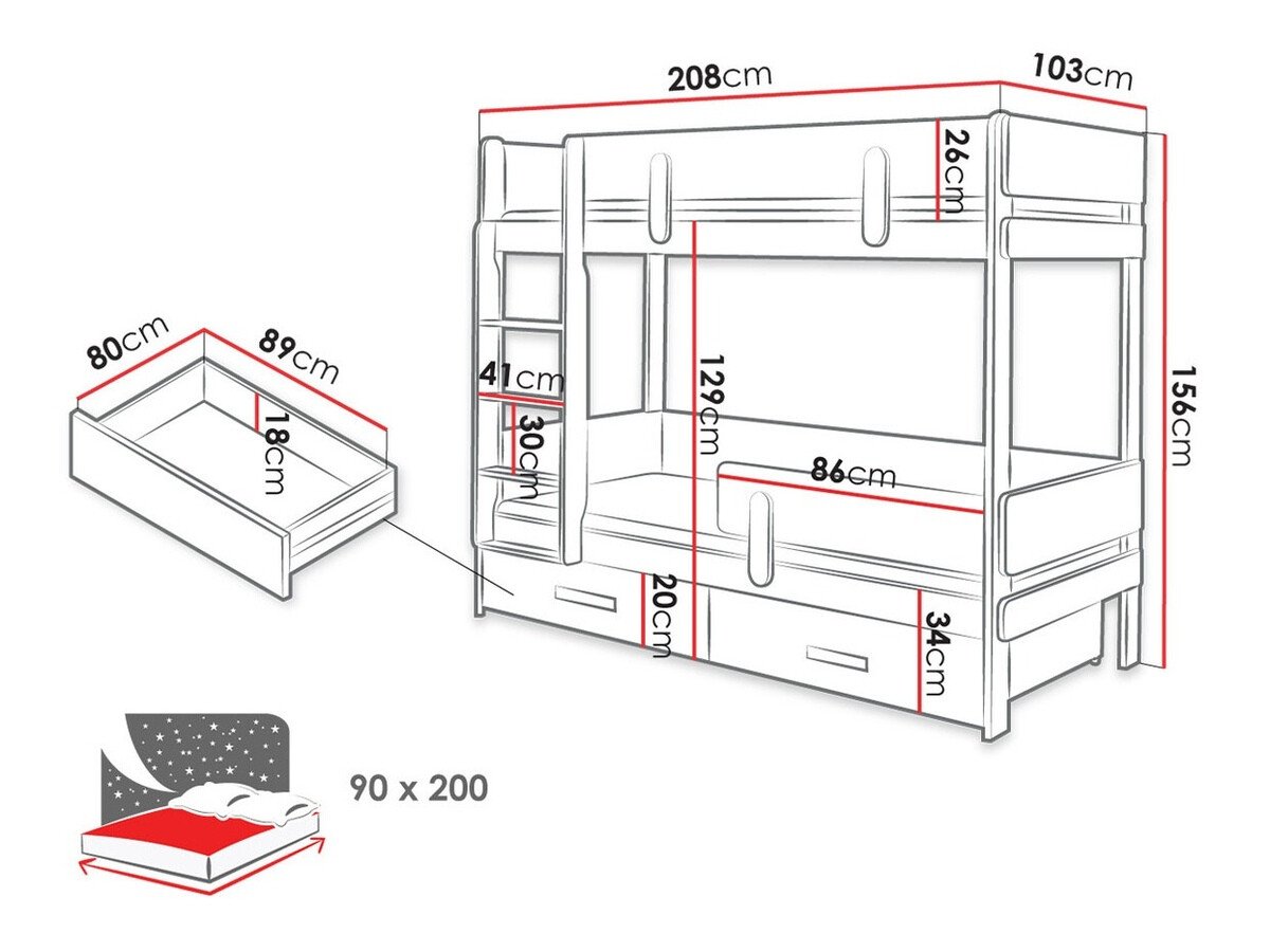 Lit superposé Henderson 144 (Blanc + Gris)