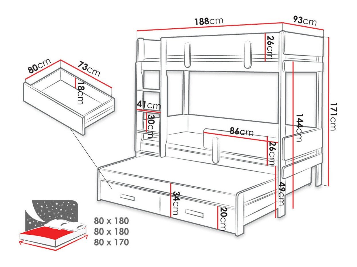 Lit superposé Henderson 145 (Blanc + Chêne)