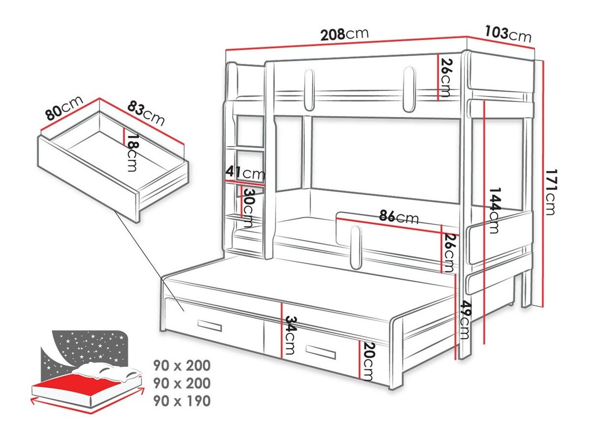 Lit superposé Henderson 146 (Blanc + Chêne)