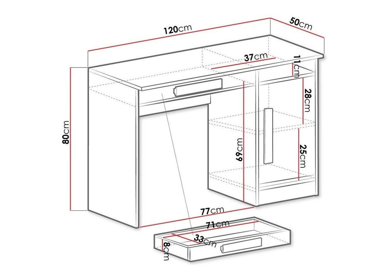 Bureau Merevari 100 (Blanc + Blanc brillant + Gris)