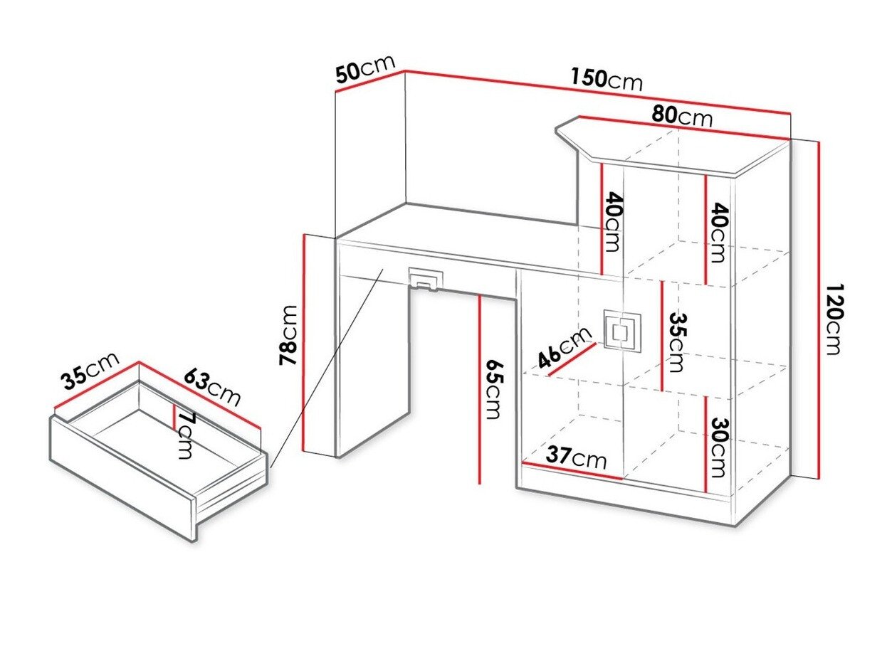 Bureau Tolfere 105 (Chêne clair + Blanc + Turquoise)