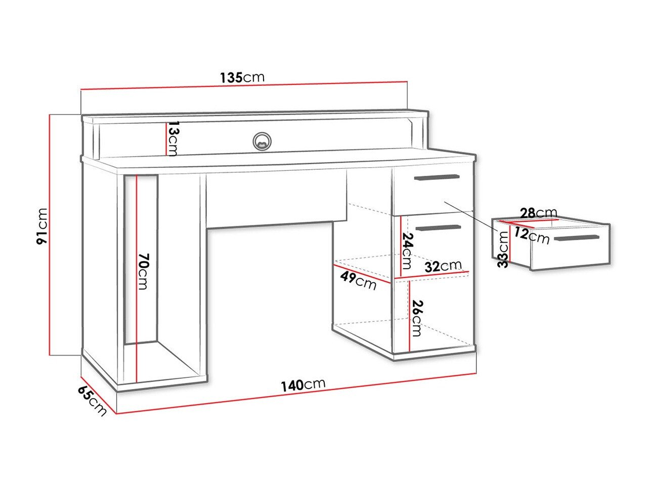 Bureau de gaming York 100 (Noir mat)