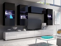 Ensemble de salon Tivdalu 109 (Blanc + Blanc brillant + Noir + Noir brillant)