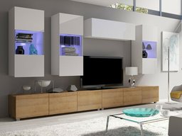 Ensemble de salon Tivdalu 109 (Chêne doré + Blanc + Blanc brillant)