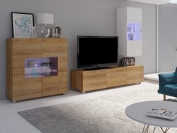 Ensemble de salon Tivdalu 111 (Chêne doré + Blanc + Blanc brillant)