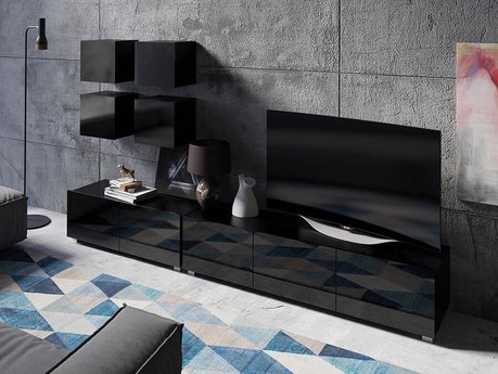 Ensemble de salon Tivdalu 132 (Noir + Noir brillant)