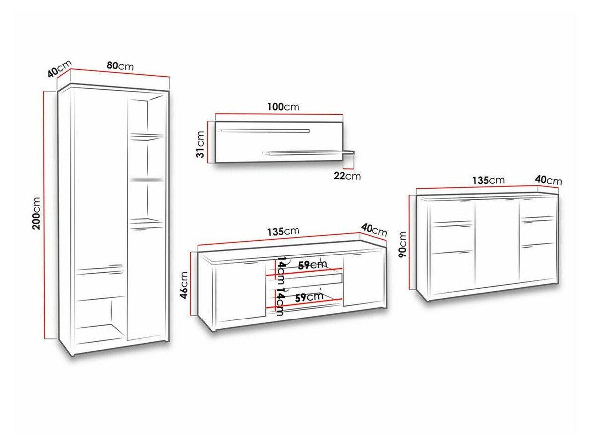 Ensemble de salon Fivelbo 117 (Chêne du Monastery + Noir brillant)