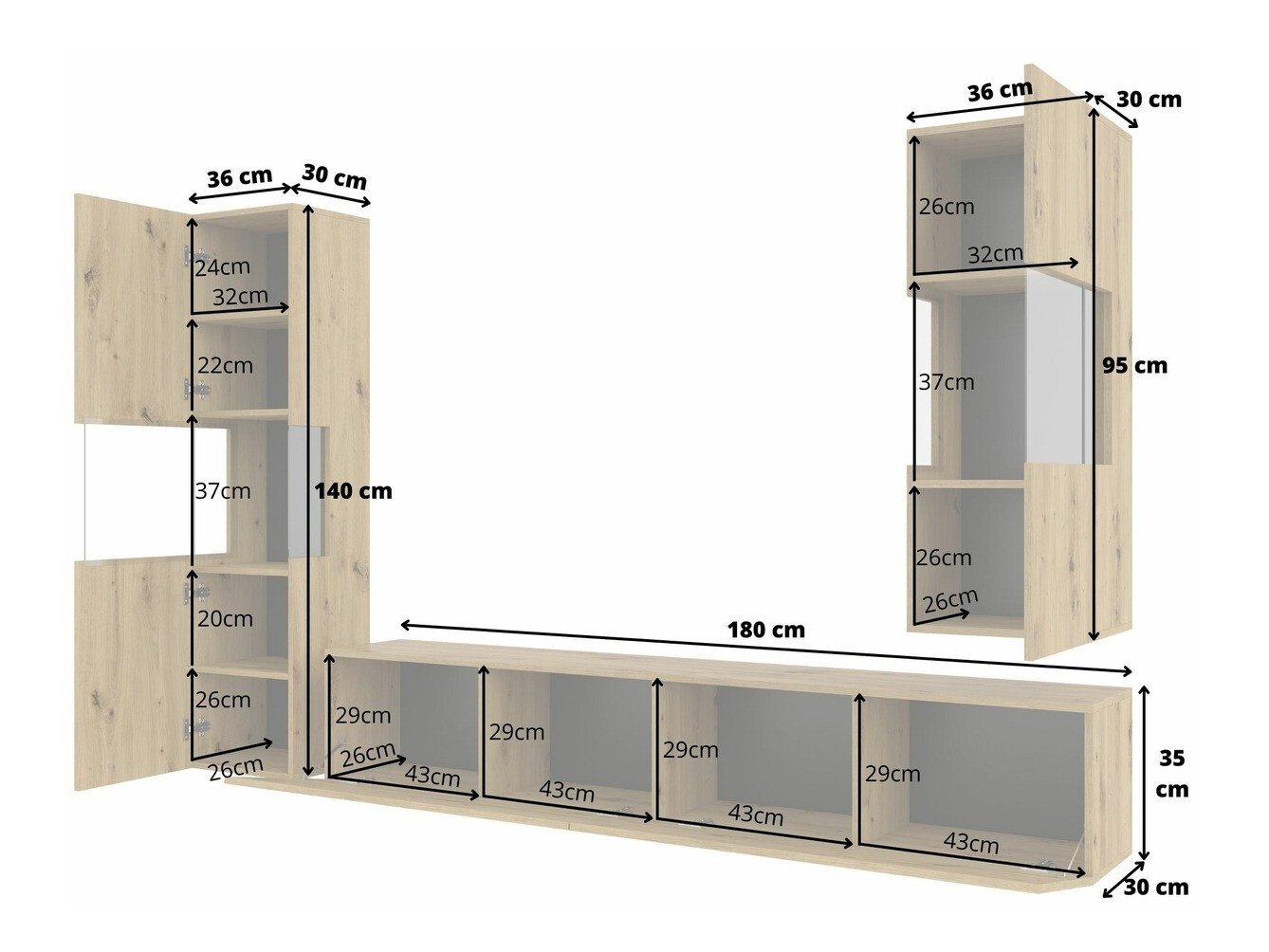 Ensemble de salon Revmiru 106 (Noir + Chêne wotan)