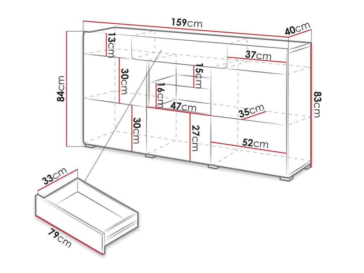 Commode Torsone 108 (Blanc + Blanc brillant)