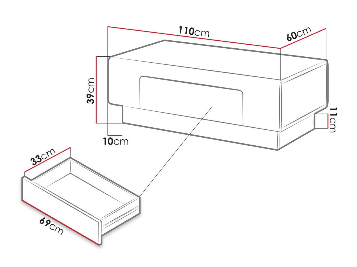 Table basse Torsone 111 (Anthracite + Gloss anthracite + Grandson chêne)