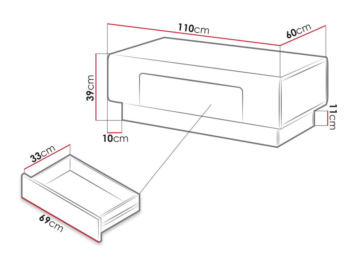 Table basse Torsone 111 (Blanc + Blanc brillant + Chêne de san remo)