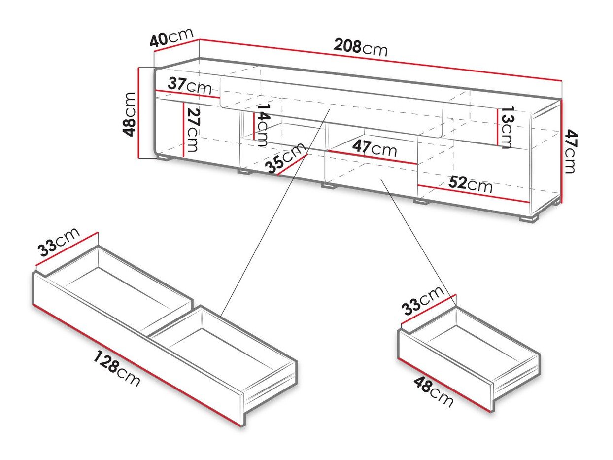 Meuble TV Torsone 113 (Anthracite + Gloss anthracite + Grandson chêne)