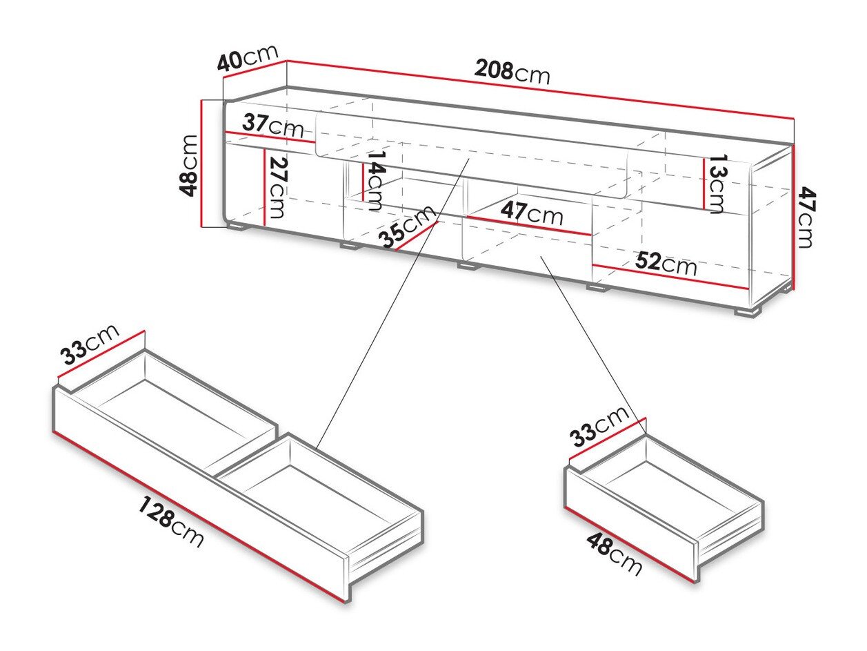 Meuble TV Torsone 113 (Blanc + Blanc brillant + Chêne de san remo)