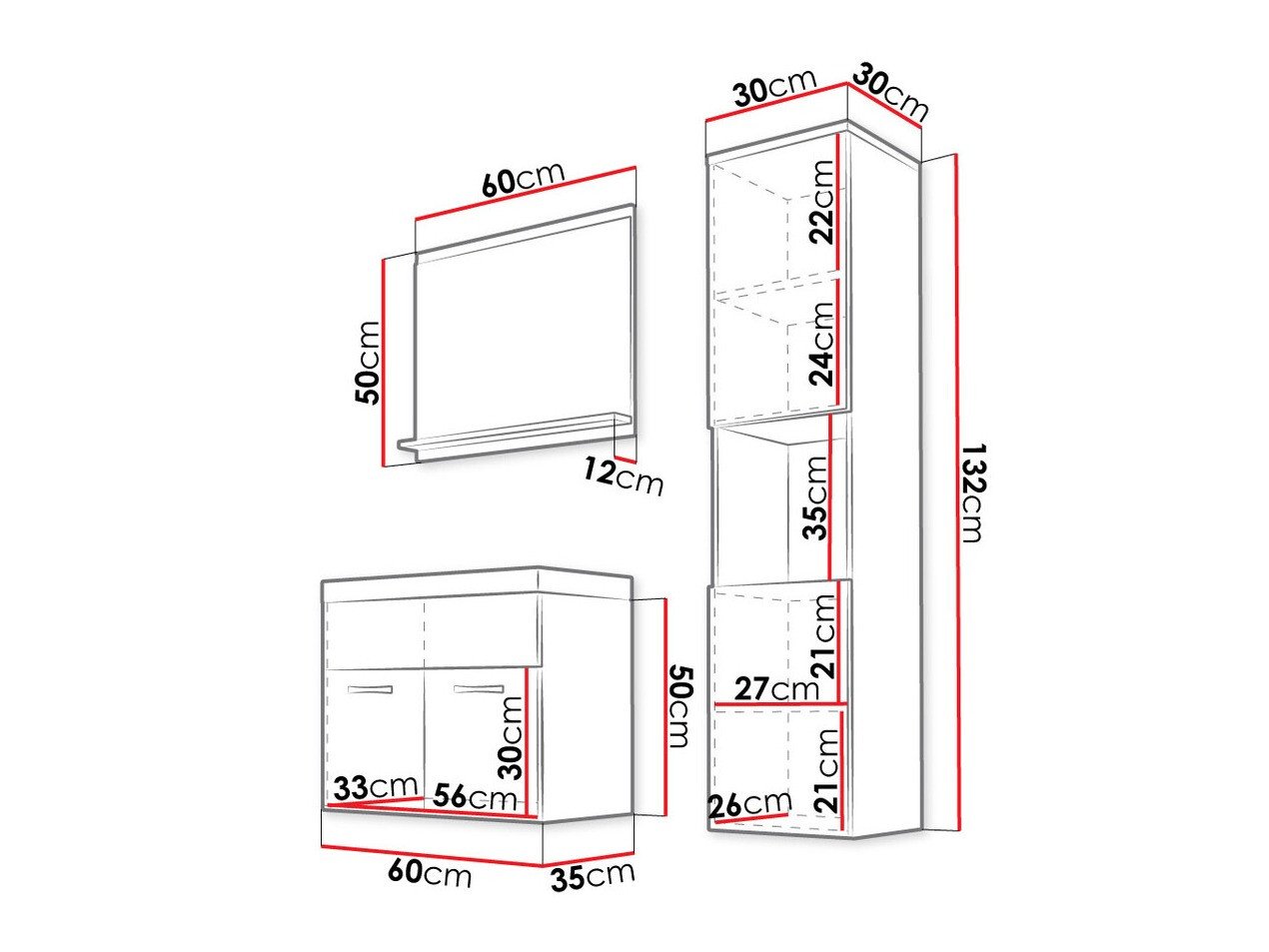Ensemble de salle de bain Sarasota 122 (Blanc + Gris brillant)