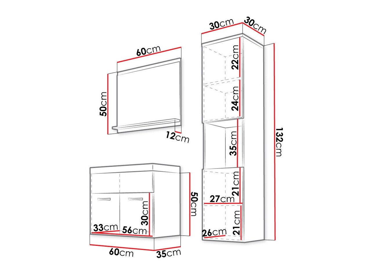 Ensemble de salle de bain Sarasota 122 (Chêne wotan + Blanc brillant)