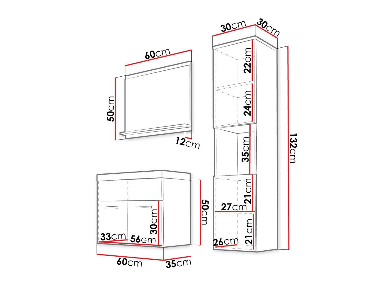 Ensemble de salle de bain Sarasota 122 (Matera gris + Blanc brillant)