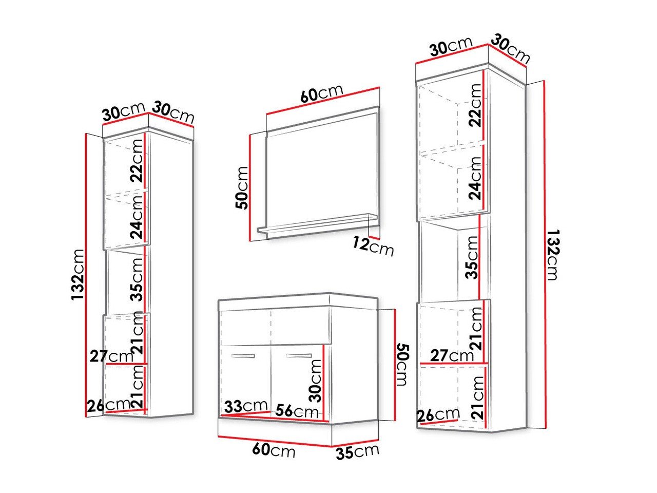 Ensemble de salle de bain Sarasota 123 (Chêne wotan + Blanc brillant)