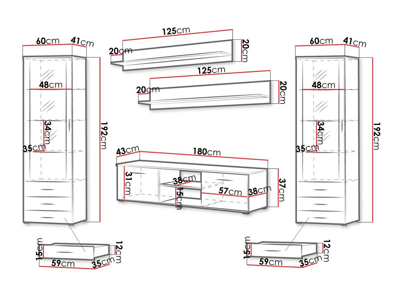 Ensemble de salon Tornola 109 (Blanc + Blanc brillant)