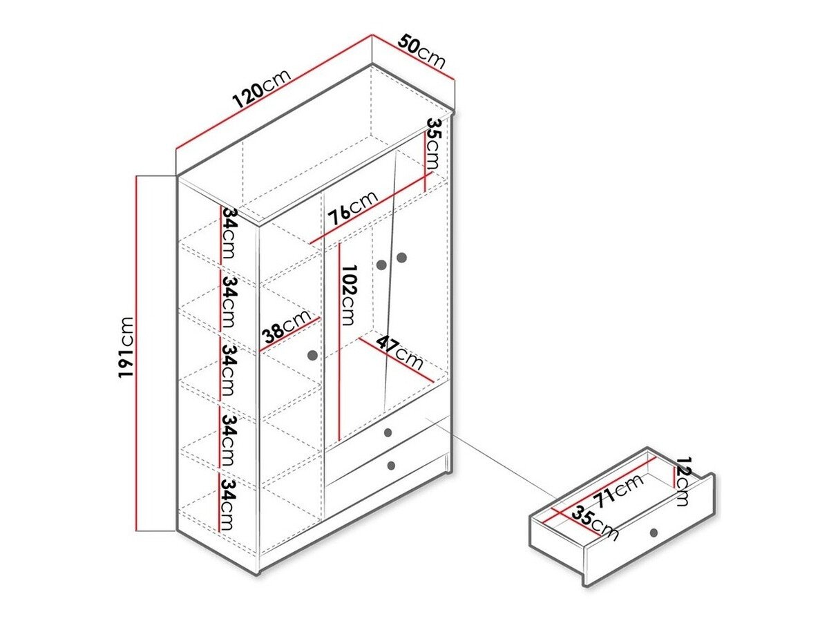 Armoire Almira 102 (Chêne Artisan + Blanc + Gris)