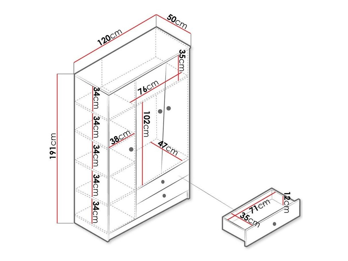 Armoire Almira 102 (Chêne Artisan + Blanc)