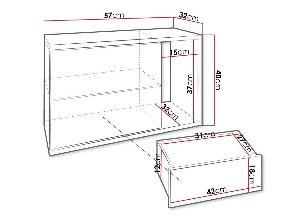 Table de chevet Utica 104 (Blanc + Blanc brillant)