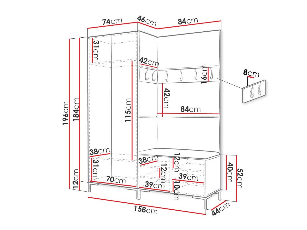 Meuble d'entrée Tivsoa 100 (Blanc)