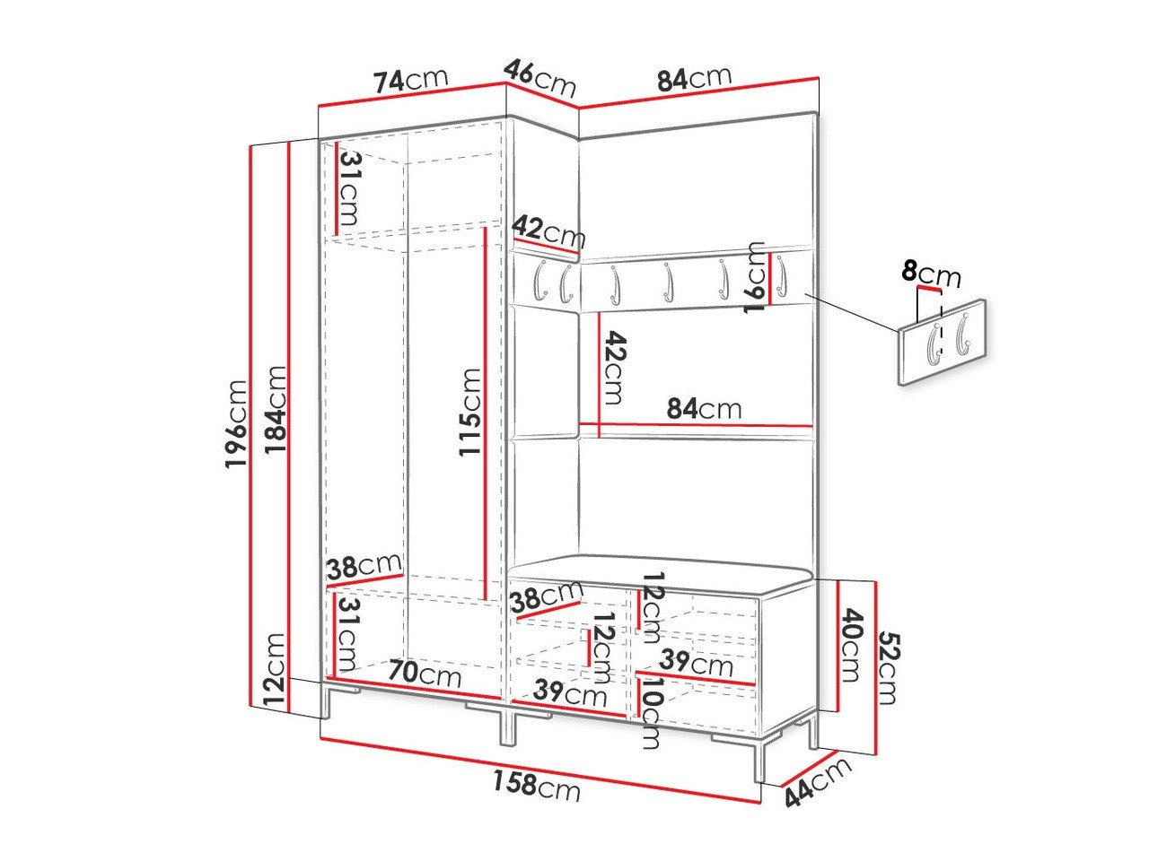 Meuble d'entrée Tivsoa 100 (Noir)