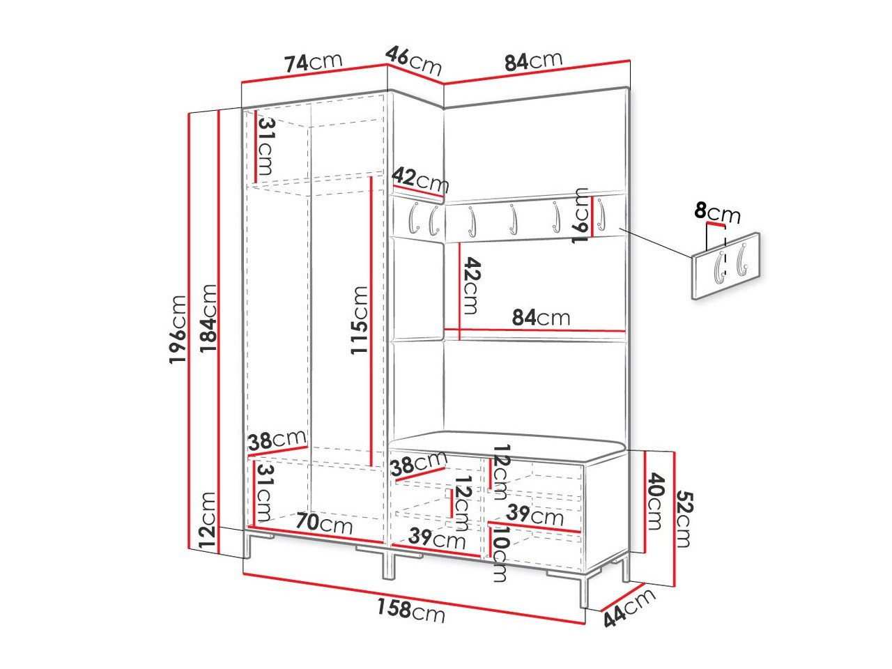 Meuble d'entrée Tivsoa 100 (Noir)