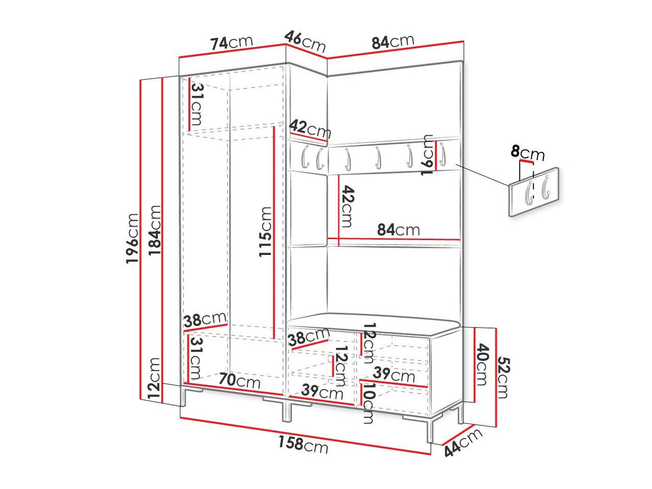 Meuble d'entrée Tivsoa 100 (Noir)