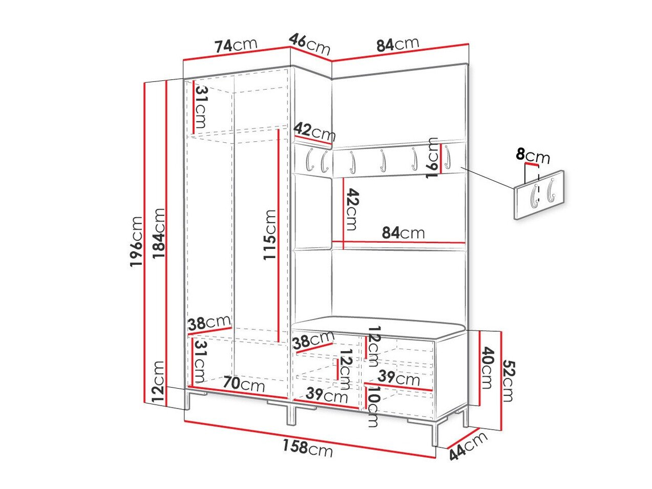 Meuble d'entrée Tivsoa 100 (Blanc)