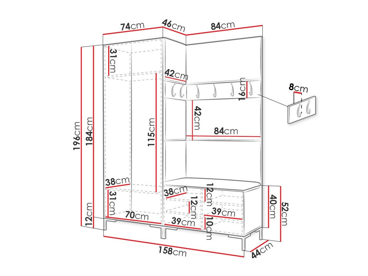 Meuble d'entrée Tivsoa 100 (Craft chêne)