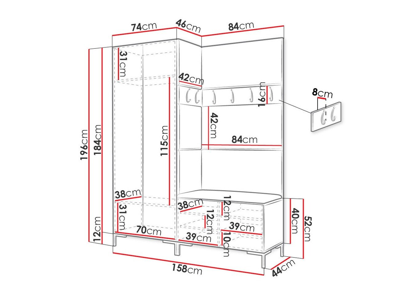 Meuble d'entrée Tivsoa 100 (Craft chêne)