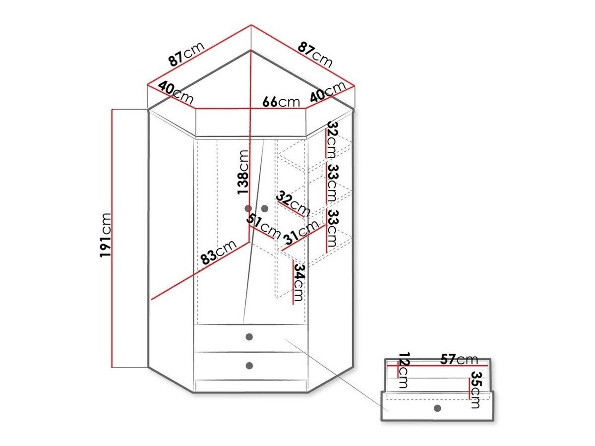 Armoire d'angle Almira 101 (Chêne Artisan + Blanc + Gris)