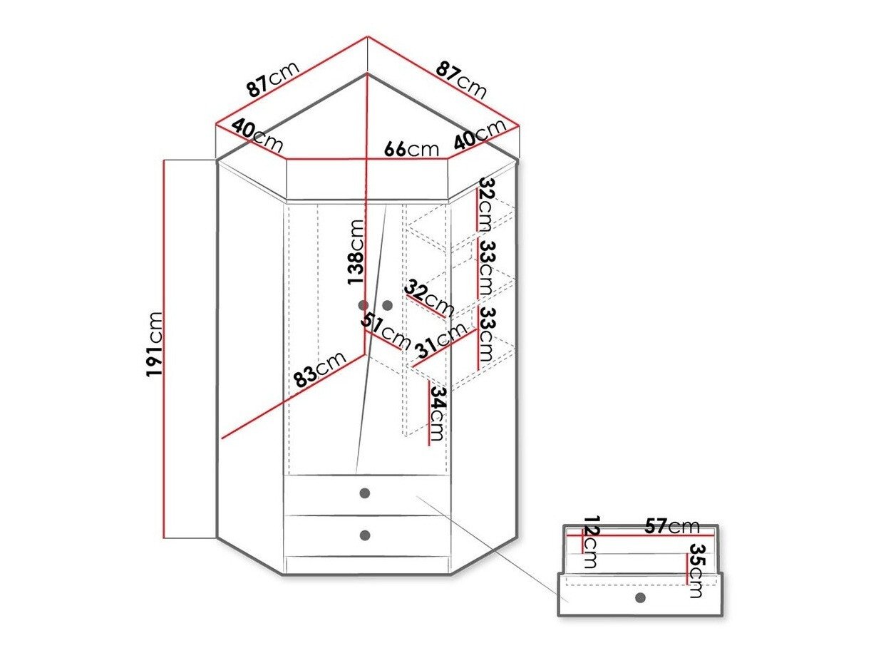Armoire d'angle Almira 101 (Chêne Artisan + Blanc)