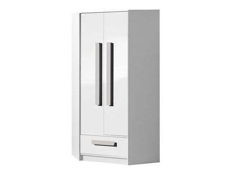 Armoire d'angle Merevari 103 (Blanc + Blanc brillant + Gris)